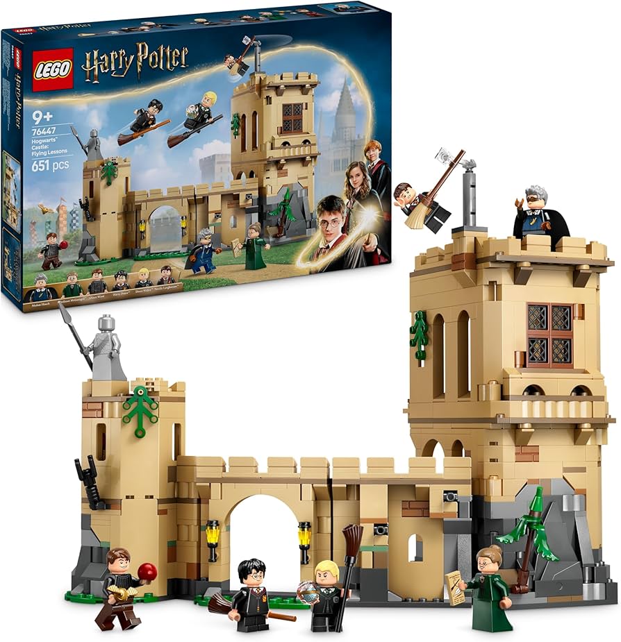 LEGO Harry Potter 76447 Hogwarts: Flugstunden – Verpackung und aufgebautes Modell